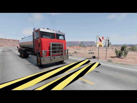Trucks Cars Vs Massive Speed Bumps – Cars Vs Upside Down Speed Bump - BeamNG Drive #1