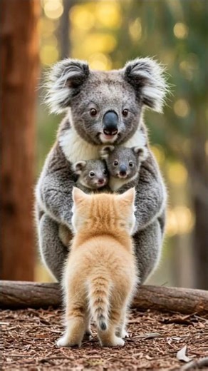 Kitten Meets Koala with Cubs