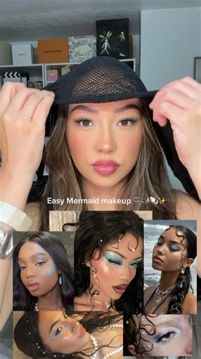 KAYLA TINNIEL | Mermaid makeup (low effort) ✨🧜‍♀️and I also ran out of pearl stickers so I used rhinestones 😭 wish I had more accessories like shells but... | Instagram