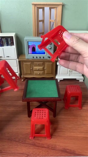 迷你厨房最小麻将桌椅 #迷你厨房 #迷你食玩