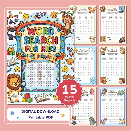 Word Search Kids Printable PDF, Easy Word Search Activity for Kids 5–8, Educational Word Game Worksheets - Etsy