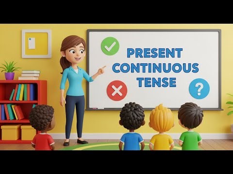 Learn Present Continuous Tense for Kids | English Grammar with Cartoon Teacher & Classroom