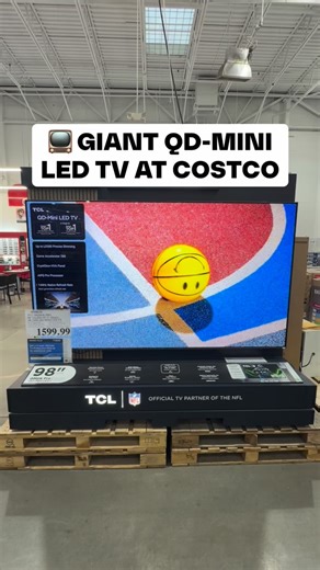 📺 This HUGE TCL 98” QD-Mini LED TV is an absolute statement piece at Costco 👀 A true wall-filler with insanely sharp 4K clarity, deep contrast, and ultra-smooth motion that really shows off sports, movies, and gaming 🙌🏼 The Mini LED brightness looks incredible in person and gives this that real home-theater vibe 📡 ($1599.99) #costco #costcofinds #electronicsfinds | Costco Buys