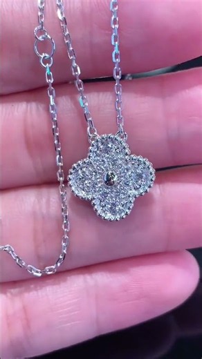 Custom Made Van Cleef Vintage Alhambra Necklace 18K White Gold With Diamonds
