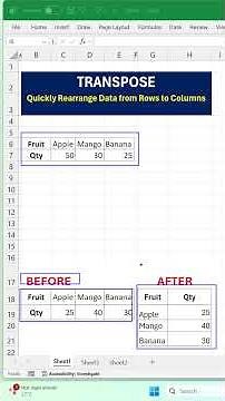 Quickly rearrange data from rows to columns in Excel using TRANSPOSE formula (Dynamic)