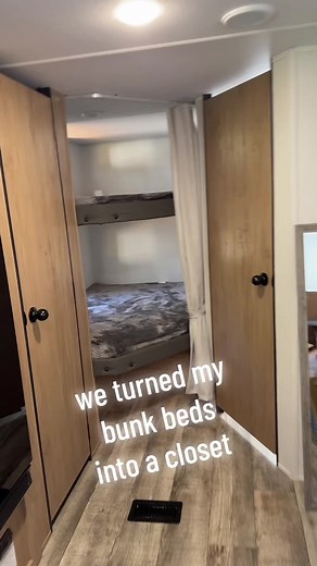 Out with the bunk beds.. in with the closet! 😍 super simple idea that made a world of difference! I have the best group of friends always tagging along for my crazy ideas. 🥰 #camperlife #camper #storagehacks #storageideas #camperliving #camperrenovation @Shayna Woods @Christina @Browncountry85
