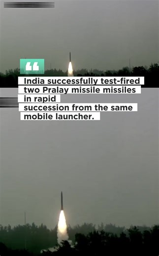 India successfully test-fired two Pralay missile missiles in rapid succession from the same mobile launcher. Pralay missile is quasi-ballistic missile with a 150-500 km range, high precision (~10 m), and maneuverability to evade defenses.#breakingnews #india