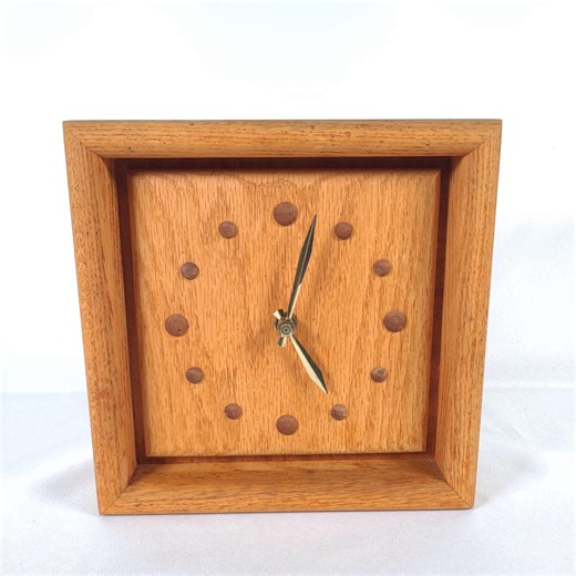 Minimal Wooden Clock, Vintage Square Solid Oak Timepiece, Wall Hanging or Freestanding Time Keeper, MCM Battery Operated 12 Hour Clock - Etsy