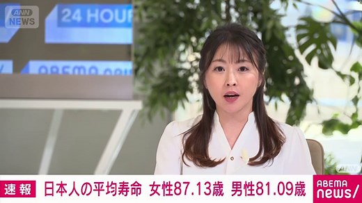 2024年の日本人平均寿命 女性は87.13歳で40年連続世界1位 男性は81.09歳