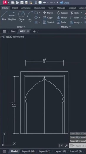 How to Draw Arch Door in AutoCAD#shorts#drawing