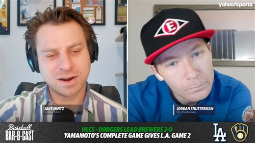 "One of the more memorable postseason pitching performances we have had in quite a long time." Jake Mintz and Jordan Shusterman recap Yoshinobu Yamamoto's night in the Dodgers' Game 2 win ⬇️ (via Baseball bar-B-Cast) 🍎 https://tinyurl.com/4rbrkcse ✳️ https://tinyurl.com/4jswa3hm 📺 https://youtu.be/KWL_MMyRceI | Yahoo Sports