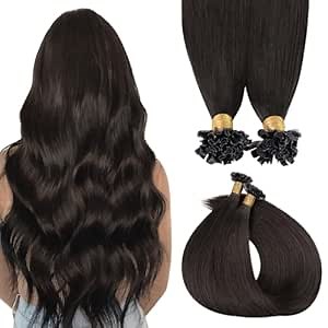 MAXITA U Tip Hair Extensions Human Hair, Dark Brown Hair Extensions Real Human Hair, 50g/50 Strands/Pack, 16 In Virgin Human Hair