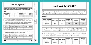 Fourth Grade Can You Afford It? Calculating Sales Tax Math Word Problems