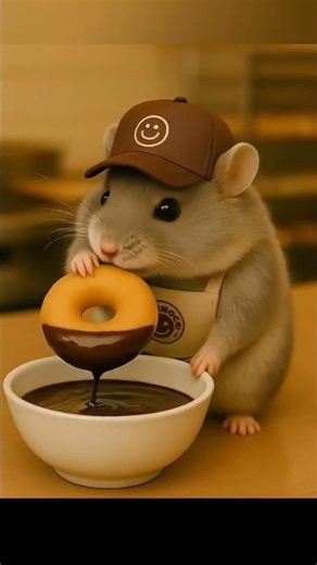 cute hamster cooking tasty donuts