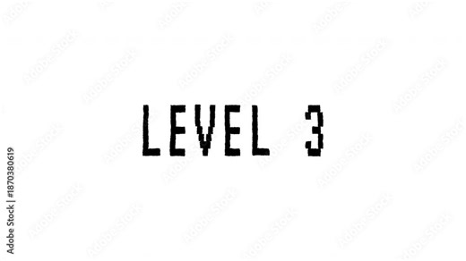 Black Level 3 Text Animation on Transparent Background. 4K video text animated for video editing and vintage arcade game.