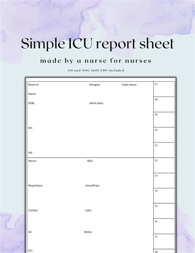 Full Size Printable Nurse Report Sheet for Icu/step Down. Simple Nurse Brain Sheet Med Surg/tele With Timeline & AM NOC Shift Download Pdf - Etsy