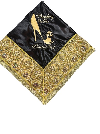 Black Satin Church Lap Scarf, Embroidered First Lady Church Lap Scarf, Gold Sequin Lace Trim Lap Cover,  Ready to Ship As Is
