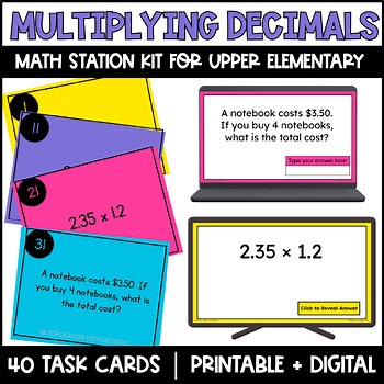 Multiplying Decimals Task Cards | 5th Grade Math Stations | Printable   Digital