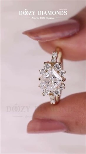 Princess Diamond Cluster Engagement Ring | Sparkling Elegance & Unique Design 💎✨