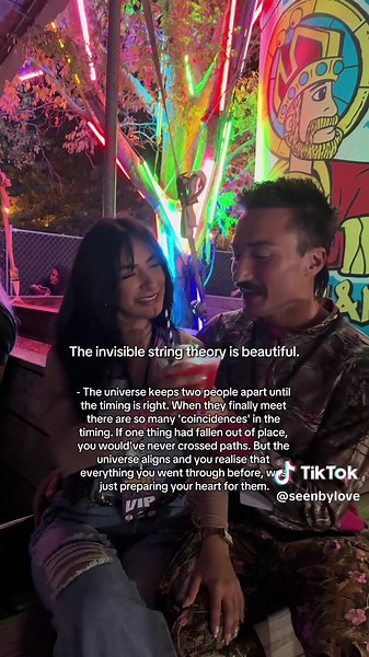 The invisible string theory is beautiful. - The universe keeps two people apart until the timing is right. When they finally meet there are so many 'coincidences' in the timing. If one thing had fallen out of place, you would've never crossed paths. But the universe aligns and you realise that everything you went through before, was just preparing your heart for them. #fyp #couplestiktok #gfbf #couplesoftiktok