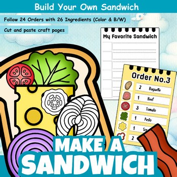 Sandwich Sequencing Craft | Food Cut and Paste Vocabulary Activity |Kindergarten