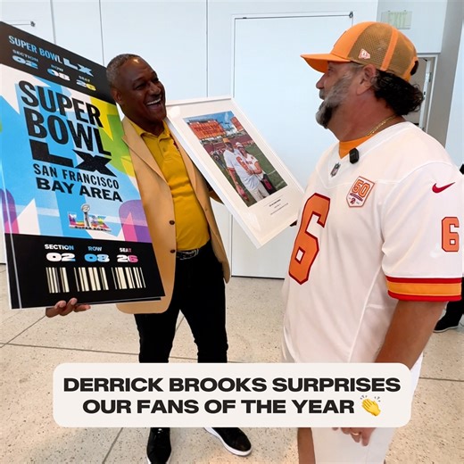 50 seasons. One incredible love story. ♥️ Joe and JoAnn, lifelong season ticket holders, have cheered us on since 1976 — and this year, Derrick Brooks helped us return the love 🫶 | Tampa Bay Buccaneers