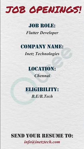 Urgent Hiring – Flutter Developer (Fresher) | Chennai Candidates Only | Apply Now @ iNetz Tech 🚀📱