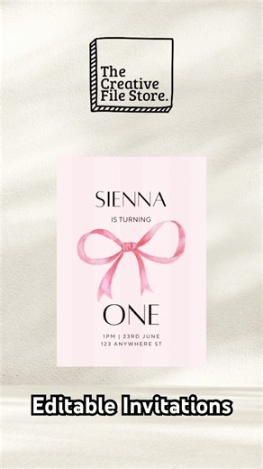 Editable Pink Bow First Birthday Invitation Template