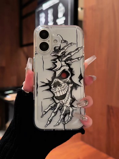 Capa de celular colorida e moderna com estampa de caveira diabólica de olhos vermelhos para iPhone 17/14/15/16 e 7/XS/XR/11/12/13 Pro Max Plus. ZJL221