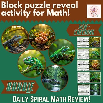 NO PREP Digital Block Puzzle Reveal - Reptiles Math Spiral Review - Week 9