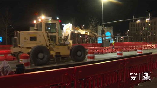 The first streetcar rails arrive in place along 10th Street in downtown Omaha