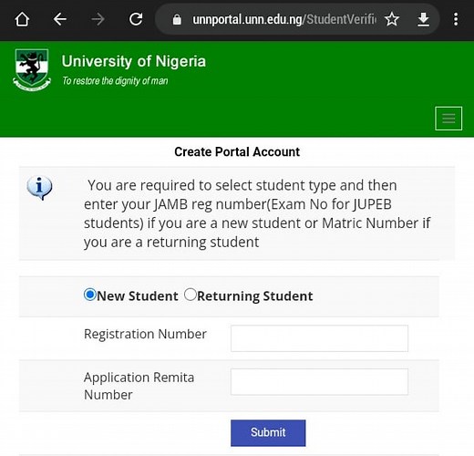 How to Create UNN Student Profile [year]
