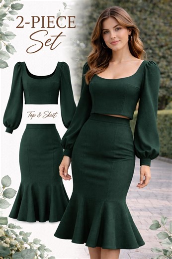 Puff Sleeve Blouse & Trumpet Skirt Sewing Pattern Set, Sizes 2–30 (PDF Pattern) - Etsy