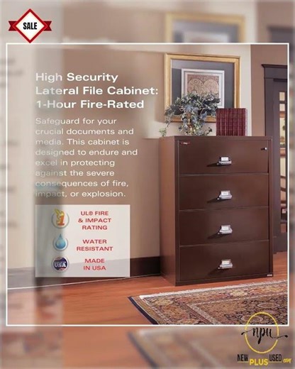 NEW Lateral 4 Drawer Fire Safe File Cabinet With Key Lock Black