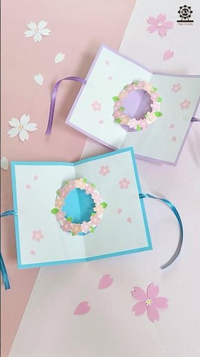 桜のリース🌸ポップアップカード/ How to make a Cherry Blossom Wreath pop-up card #shorts #ポップアップカード #桜