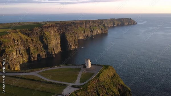 Beautiful sunset over the Cliffs of Moher in County Clare, Ireland.