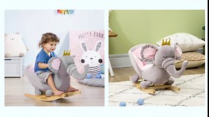 Qaba Baby Rocking Horse Elephant Rocking Chair Toddler Rocker Toy with Sound Wooden Base Seat Safety Belt for 1.5-3 Year Old, Gray