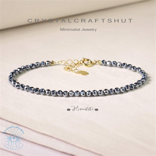 Hematite Delicate Beaded Bracelet 2mm Gemstone Skinny Bracelet Adjustable Minimalist Bracelet Tiny Bead Stone Dainty Bracelet Crystal Gift - Etsy