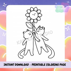 Coloriage facile - Chats mignons et tournesol à imprimer, téléchargement immédiat - Etsy France