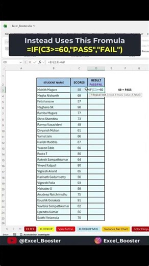 📊 Learn how to use the IF Formula in Microsoft Excel to automatically display PASS or FAIL #excel