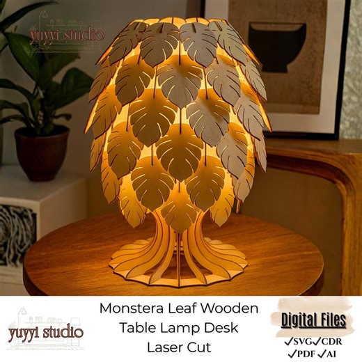 Monstera Leaf Wooden Table Lamp | Laser Cut Decorative Lamp | Nature Inspired Home Lighting - Etsy