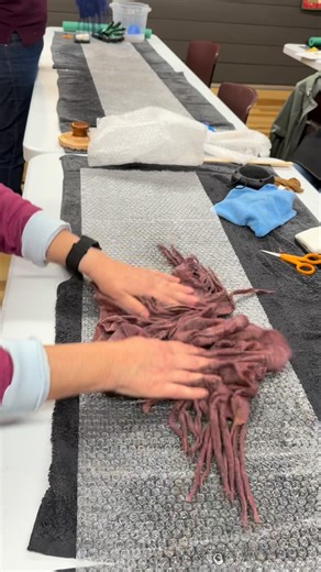 Enable Art® on Instagram: "Wet felted scarves in the making!!! . I will always be amazed at what you can create with wool! In 2.5 hours, wool, water, soap, and friction we created fabric. Something beautiful and usable! . Learning about wet felting and making these projects has been so much fun this month! I can’t wait for more wet felting classes! Would you try it? . #enableart #wetfelting #eveningartclasses"