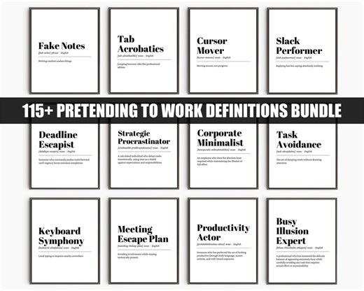 Pretending to Work Funny Definitions Bundle, Office Humor Wall Art, Sarcastic Work Quotes Printable, Coworker Gift, Desk Decor Poster Set - Etsy