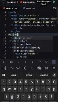 Css attribute selector type ( class attribute) in tamil || #coding #tamil #viral #css #html