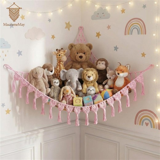 Macrame Toy Hammock for Kids Room, Boho Nursery Toy Storage, Handmade Cotton Hanging Net - Etsy