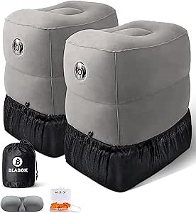 Inflatable Foot Rest for Air Travel, Airplane Footrest Adjustable Height Travel Foot Pillow Kids Bed,Portable Foot Rest Pillow for Kids & Adults on Plane,Car,Train,Office 2Pack (Grey)