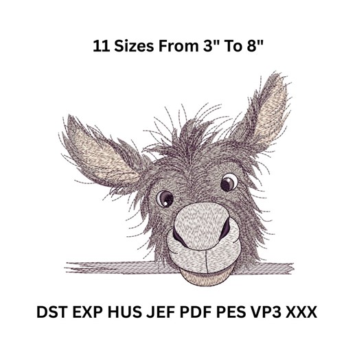 Donkey Face Embroidery Design – 11 Sizes Digital File for Machine Embroidery - Etsy