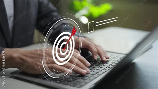 Target checklist concept with goal setting on virtual screen, task completion and progress tracking. Business planning tool for managing objectives, priorities and performance targets efficiently.