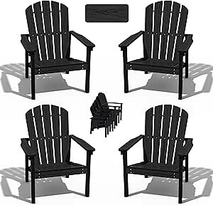 Amazon.com: nevilywood Compact Stackable Adirondack Chairs Set of 4, 26.3" Wide HDPE Outdoor Patio Chairs - Durable, Space-Saving Design for Porch, Lawn or Garden, Black : Patio, Lawn & Garden