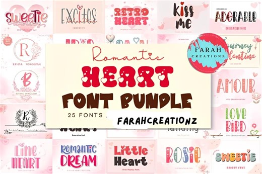 Romantic Heart Font Bundle, Swirly Love Fonts, Valentine's Day, Wedding (25 Unique Fonts) - Etsy